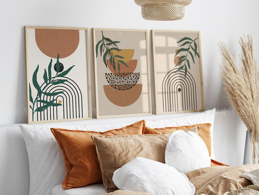 Set of 3 Abstract Wall Art Prints,bedroom, Minimalist Neutral Art.Boho Style