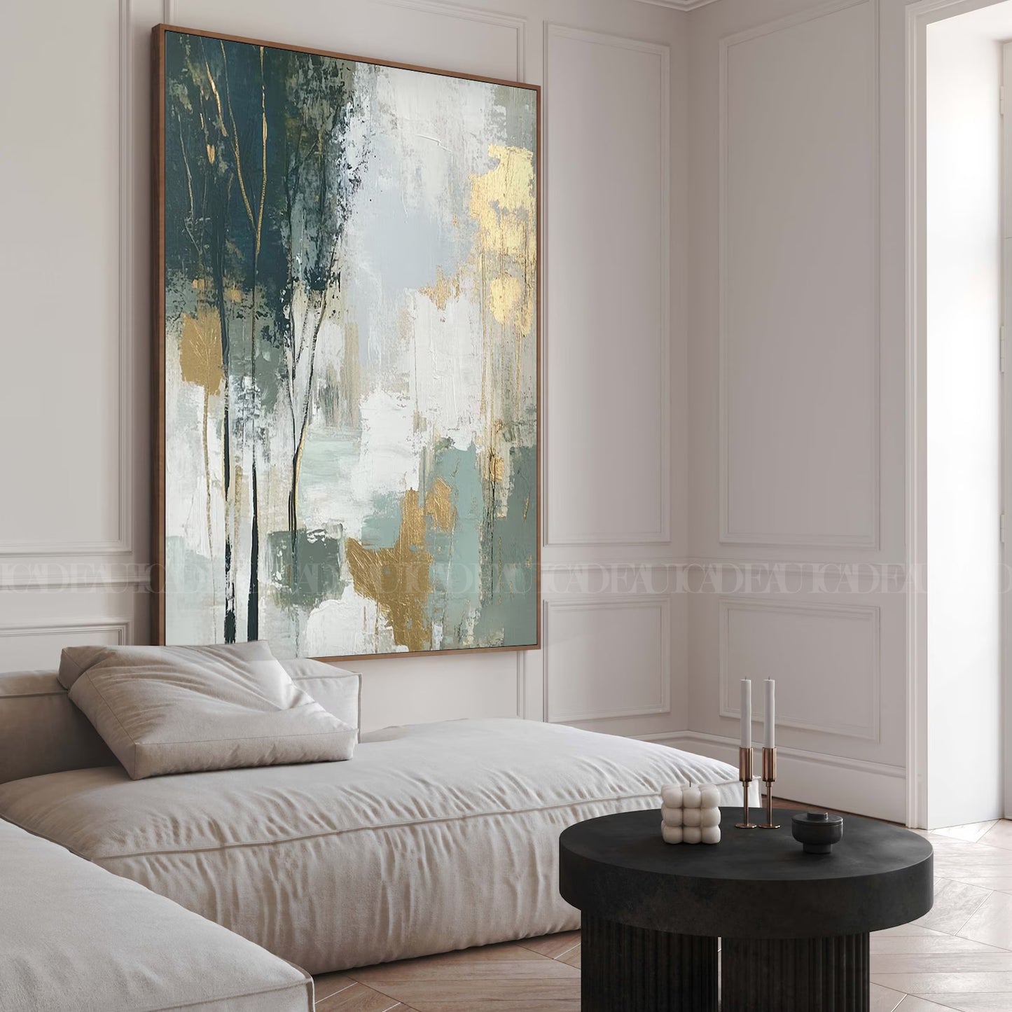 Abstract green framed canvas