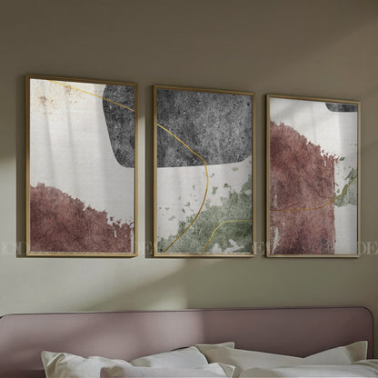Set of 3 Abstract Wall Art Prints,bed,living, Minimalist Neutral Art.