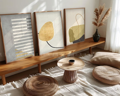 Set of 3 Abstract Wall Art Prints,bed,living, Minimalist Neutral Art.