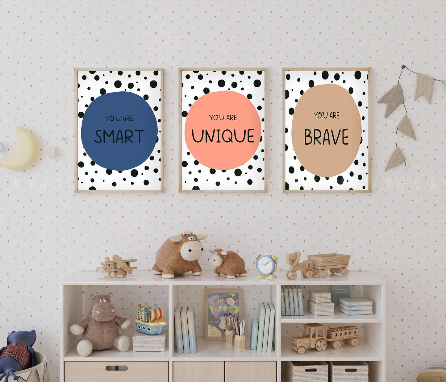 Set of 3 qouites,smart,unique,brave,kids room