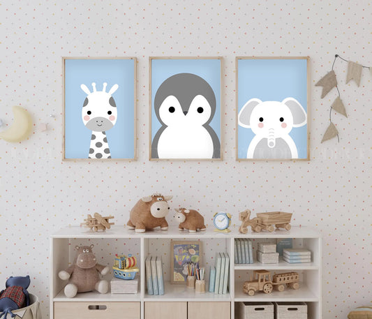 Set of 3,Safari Animal Nursery Art Prints kids room