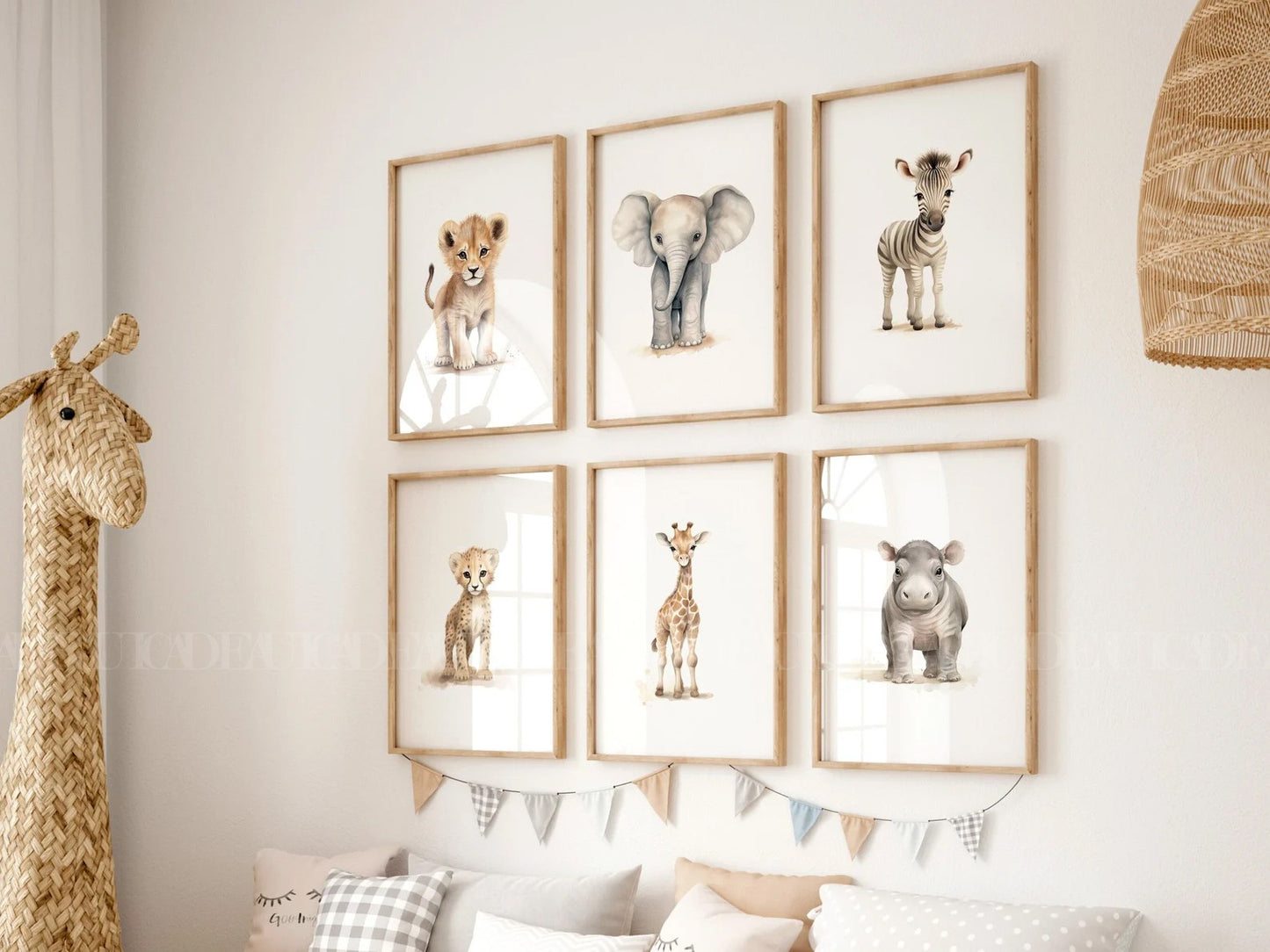 Set of 6,Safari Animal Nursery Prints Lion, Elephant