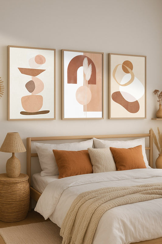 Set of 3 Abstract Wall Art Prints,bed Minimalist Neutral Art.Boho Art.