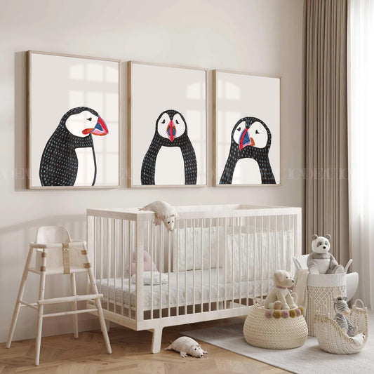 Set of 3 penguin Animal Nursery Prints Art,