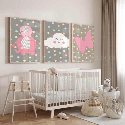 Set of 3 Cuite Rose Kids Wall art,Baby room