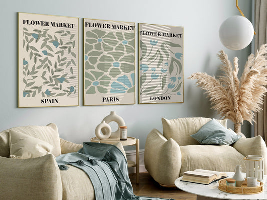 Set of 3 flower market Wall Art Prints,,living, boho,style