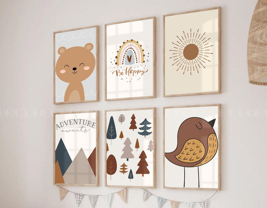 Set of 6, Safari Children's Room Decoration Wall Pictures Pictures