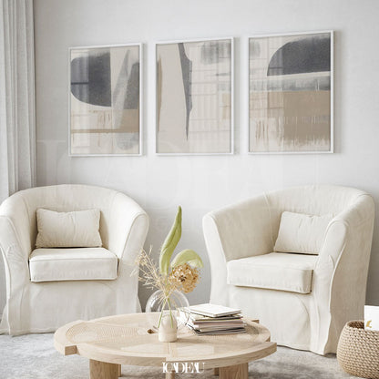 Set of 3 Abstract Wall Art Prints,gray,Beige,white,living, Minimalist Neutral Art.