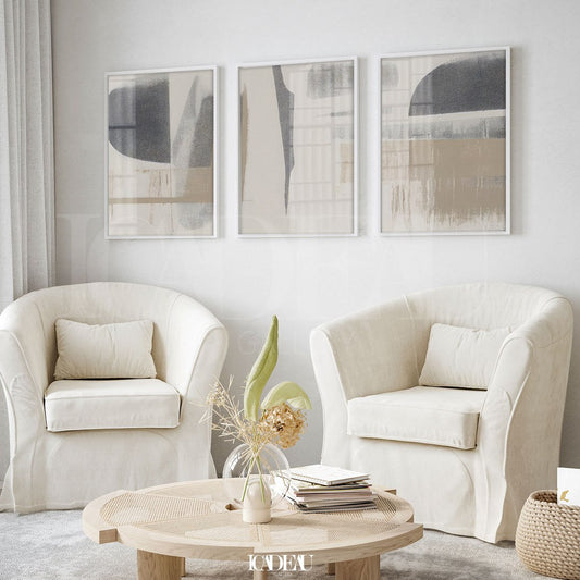 Set of 3 Abstract Wall Art Prints,gray,Beige,white,living, Minimalist Neutral Art.