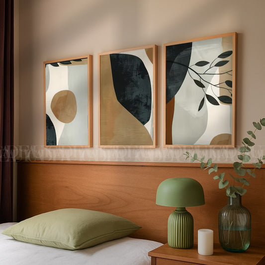 Set of 3 Abstract Wall Art boho Prints,bedroom,living, Minimalist Neutral Art.