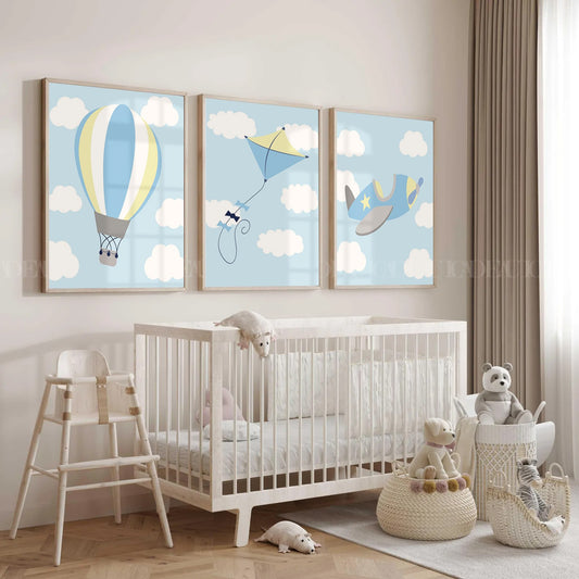 Set of 3 Nursery Prints Hot air balloon nursery wall art,kit
