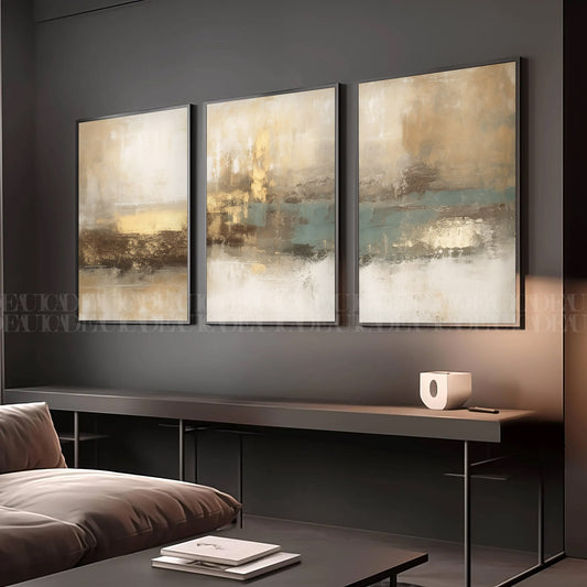 Set of 3 Abstract Wall Art Prints,brown,Beige,green,living, Minimalist Neutral Art.