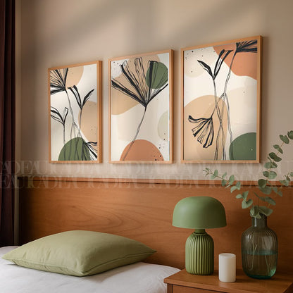 Set of 3 Abstract Wall Art boho Prints,bedroom,living, Minimalist Neutral Art.