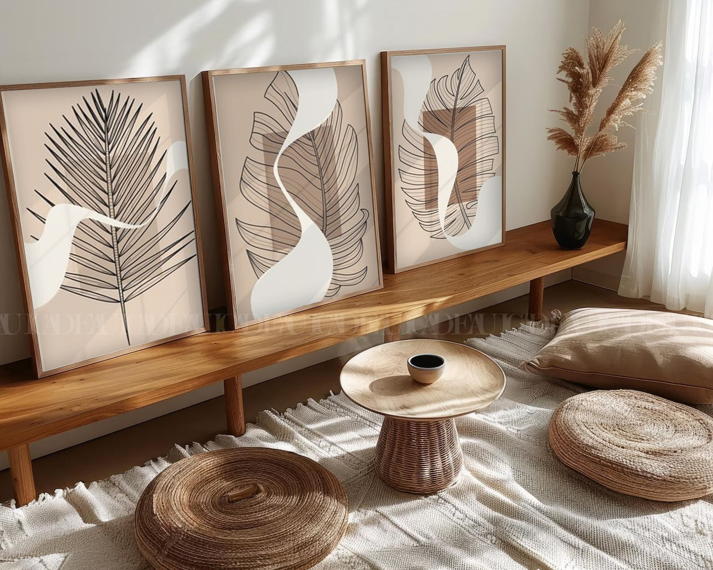 Set of 3 Abstract Wall Art Prints,living, Minimalist Neutral Art.BohoStyle