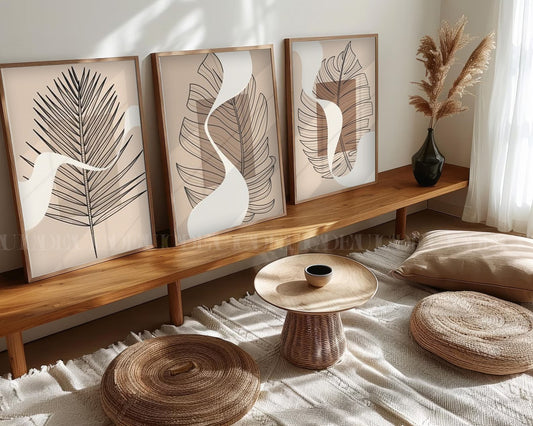 Set of 3 Abstract Wall Art Prints,living, Minimalist Neutral Art.BohoStyle