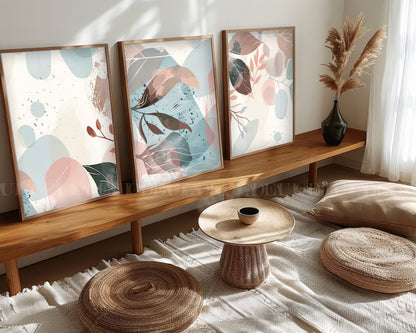 Set of 3 Abstract Wall Art Prints,living, Minimalist Neutral Art.BohoStyle