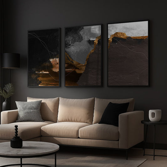 Set of 3 Abstract Wall Art Prints,brown,gold,white,living,style