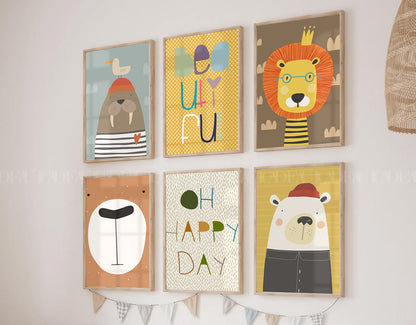 Set of 6, Safari Children's,Cutie, Room Decoration Wall Pictures Pictures