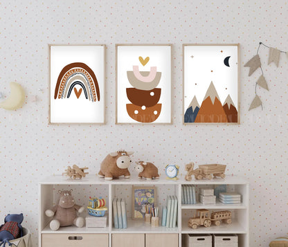 Set of 3 Nursery Prints Mountain Art.