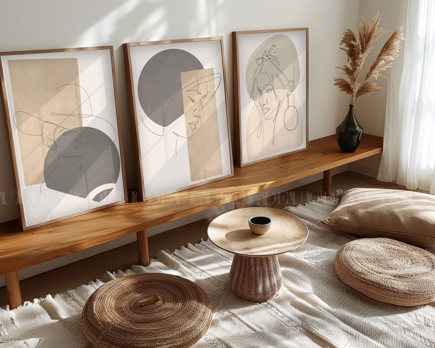 Set of 3 Abstract Wall Art Prints,living, Minimalist Neutral Art.BohoStyle